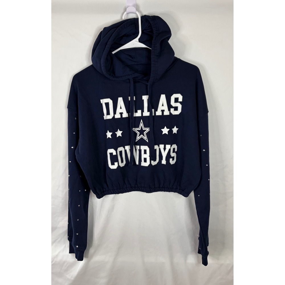 Dallas Cowboys Rhinestone Cropped Hoodie Women's XS Navy Blue NFL Pullover - Picture 11 of 13